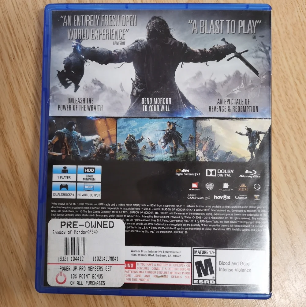 PS4 Middle Earth- Shadow Of Mordor